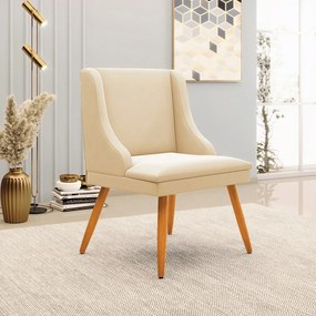 Kit 6 Cadeiras Decorativas Sala de Jantar Pés Palito de Madeira Firenze Suede Bege/Natural G19 - Gran Belo