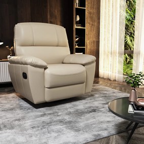 Poltrona do Papai Reclinável Giratória Armênia Glider Mecânico Couro Off White G40 - Gran Belo