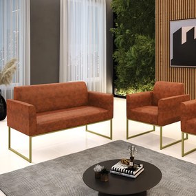 Sofá Namoradeira com Poltrona Base Industrial Dourado Marisa Corano D03 - D'Rossi - Nozes
