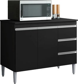 Balcão Cozinha com Tampo 100cm 3 Gavetas Leticia A01 - D'Rossi - Preto