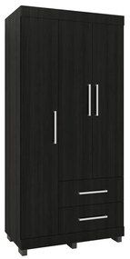 Roupeiro Guarda Roupa 3 Portas Prateleiras 2 Gavetas Preto