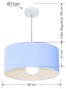 Lustre Pendente Cilíndrico 4052 Cúpula em Tecido 50x21cm Azul Bebê - Bivolt