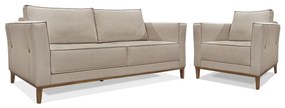 Kit Sofá 2 lugares 170 cm e Poltrona Sala de Estar Recepção Escritório Dinamarca SPZ Linho - ADJ Decor