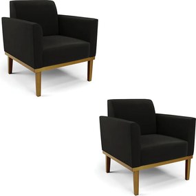 Kit 2 Poltronas Decorativas Isabella Pés Fixo em Madeira Castanho Suede Preto G19 - Gran Belo