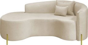Divã Recamier Curvo Sala de Estar Recepção Inglaterra 180cm Pés Metal Dourado Lado Esquerdo Linho