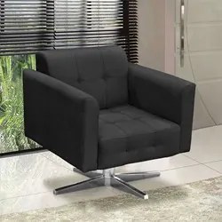 Poltrona Decorativa Base Cromada Giratória Ana Suede Preto - Ibiza