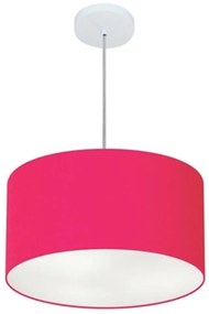 Lustre Pendente Cilíndrico Md-4099 Cúpula em Tecido 40x25cm Rosa Pink - Bivolt