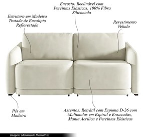 Sofá Cama Modulado Retrátil e Reclinável Decorativo Varsóvia 236cm Veludo Bege G33 - Gran Belo