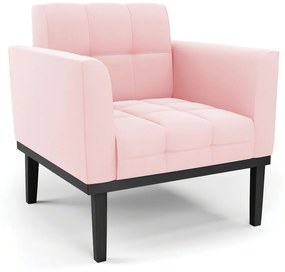 Poltrona Decorativa Karen Pés Fixo em Madeira Preto Suede Rosa Bebê G19 - Gran Belo