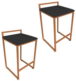 Conjunto 02 Banqueta Alta Industrial Pietra Suede Preto Base Cobre D'Rossi