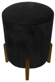 Puff Redondo Evo Peach em Veludo com Pés Escandinavo - Preto - Pequeno 35cm
