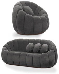 Sofá 2 Lugares com Poltrona Orgânica Fixa Cloud Bouclê E03 - D'Rossi - Cinza escuro