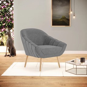 Poltrona Giovana Linho Grafite A26 Pés Palito Natural - Indo Decorar