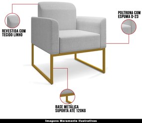 Poltrona Decorativa Isabella Base Industrial Linho Cinza/Dourado G19 - Gran Belo