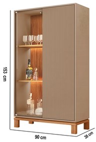 Cristaleira de Vidro com Led Para Sala Visari Marrom/Freijó C01 - D'Rossi