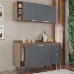 Armário de Cozinha CP12 e Tampo 118cm Pérola M24 Freijó/Grafite - Mpoz
