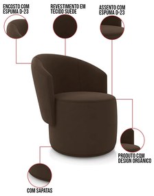 Sofá Namoradeira com Poltrona e Puff Orgânico Sala Malu Suede M11 - D'Rossi - Marrom