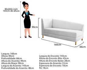 Recamier Valéria 160cm Lado Esquerdo Suede Branco - ADJ Decor