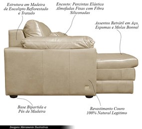 Sofá Decorativo Piece Bipartido Retrátil Sala de Estar 175cm Couro Bege G58 - Gran Belo