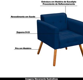 Poltrona Decorativa Pés Palito Karen Suede Azul Marinho G19 - Gran Belo
