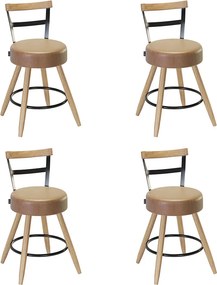 Banqueta Baixa Cozinha 50cm Encosto Pé Madeira Kit 4 Kyara Pu S02 - D'Rossi - Caramelo