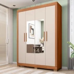 Guarda Roupa Solteiro 154cm 4 Portas Espelho Brasid Freijó/Off C01 - M
