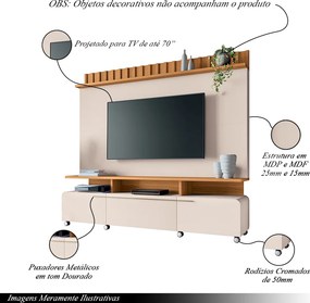 Home Painel Decorativo Artís TV até 70 Pol MDP/MDF Pés Rodízio Off White/Cinamomo G26 - HB Móveis