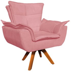Poltrona Giratória Opala Suede Rosê Base Madeira MM30