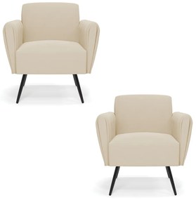 Kit 2 Poltronas Pés Palito de Ferro Bruna Suede D01 - D'Rossi - Bege