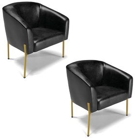 Cadeira Sala de Jantar Pé Ferro Dourado kit 2 Stella Sintético PU D03 - D'Rossi - Preto