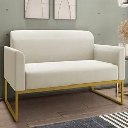 Kit Namoradeira e 1 Poltrona Decorativa Base Industrial Dourada Maress
