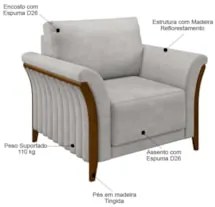 Poltrona Decorativa Sala de Estar 102cm Pés Madeira Roya Z32 Veludo Ci
