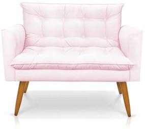 Sofá Namoradeira Tais Suede Rosa Bebê Pés Palito Castanho - D'Rossi