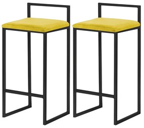 Kit 2 Banqueta Decorativa Selena Base Preta Suede Amarelo G41 - Gran Belo