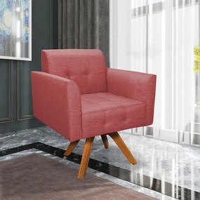 Poltrona Giratória Elisa Linho Whisky Rosê A106 Base Madeira MM30 - D'Rossi