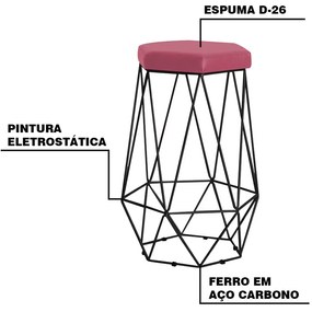 Banqueta Decorativa Rubel Base Preta Suede Rosa G41 - Gran Belo