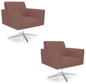 Kit 2 Poltronas Giratória Viena Gomada Veludo Base Cromada D03 - D'Rossi - Rose