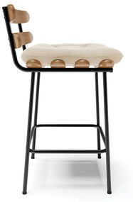 Kit 04 Banquetas Costela Suede Bege Base Metálica Preto - D'Rossi