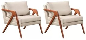 Kit 2 Poltronas Decorativa Mona Luxo Madeira Maciça Linho Bege