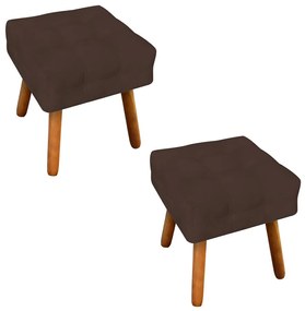 Puff Banqueta Decorativo Pé Palito de Madeira Kit 2 Elisa Suede Marrom D03 - D'Rossi