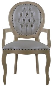 Cadeira de Jantar Medalhão Lisa com Braço e Tachas - Wood Prime 25414 Liso