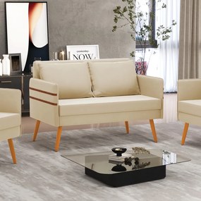 Namoradeira 02 Lugares Mari Suede Bege Pés Palito Castanho - D'Rossi