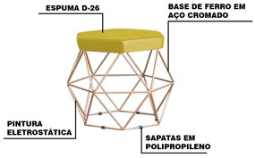 Puff Decorativo Base Gold Elsa Suede Amarelo G41 - Gran Belo