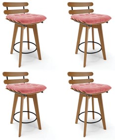 Kit 04 Banquetas Giratória Costela Suede Base Madeira MA70 - D'Rossi - Rose