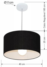 Lustre Pendente Cilíndrico Md-4202 Cúpula em Tecido 40x25cm Preto - Bivolt