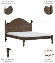 Cama Casal Queen 160cm Com Cabeceira Pé Madeira Eduarda Café F07 - Mpo