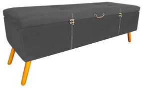 Calçadeira Baú Queen 160cm Caribe Pés Palito Suede Cinza - Sheep Estofados - Cinza