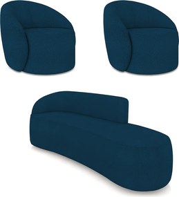 Sofá 4 Lugares Orgânico 220cm Morgan e 2 Poltronas Lua Bouclê Azul D03 - D'Rossi