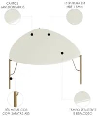 Mesa de Centro Alta Para Sala Pés Metálicos Blen Luna/Dourado I06 - Mp