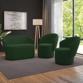 Sofá Namoradeira e 2 Poltronas Orgânica para Sala Malu Veludo M11 - D'Rossi - Verde